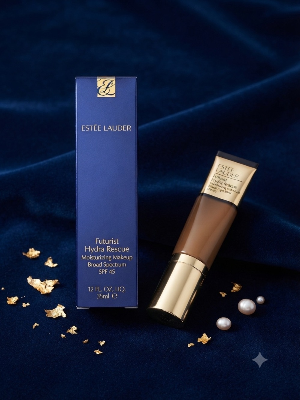 Estee Lauder Futurist Hydra Rescue Foundation - Navy Box & Gold Accents